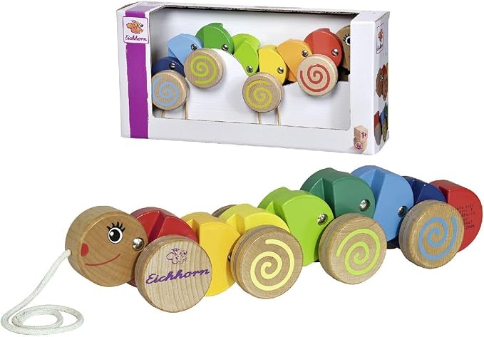 Eichhorn 100003447 Nachziehtier-100003446 Pull-Along Caterpillar with Movement, 32 cm Long, Beech Wood, Colourful
