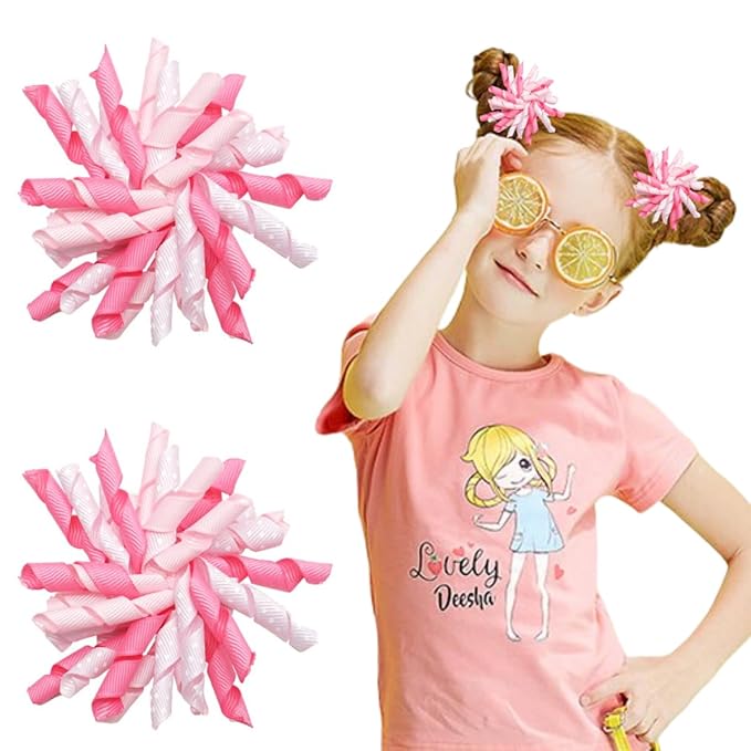 Yxiang 2PCS Pink Korker Bows for Girls 3'' Curly Bow Hair Clip Ribbon Ponytail Bows Alligator Clip Hair Barrette for Girls Toddlers Kids (Pink)