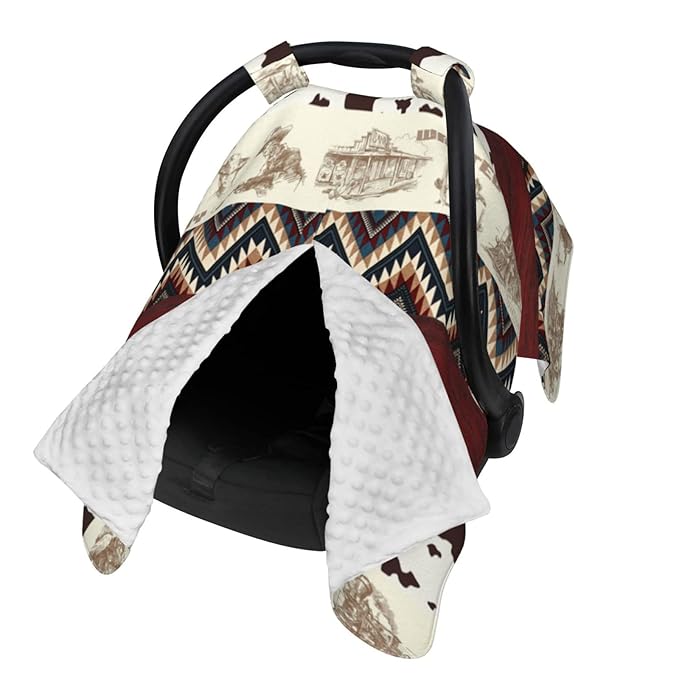 Personalized Western Style Car Seat Cover for Babies with Name, Custom Cowboy Carseat Canopy, Peekaboo Opening Nursing Breastfeeding Cover Infant Car Seat Canopies for Baby Boys Girls Newborn