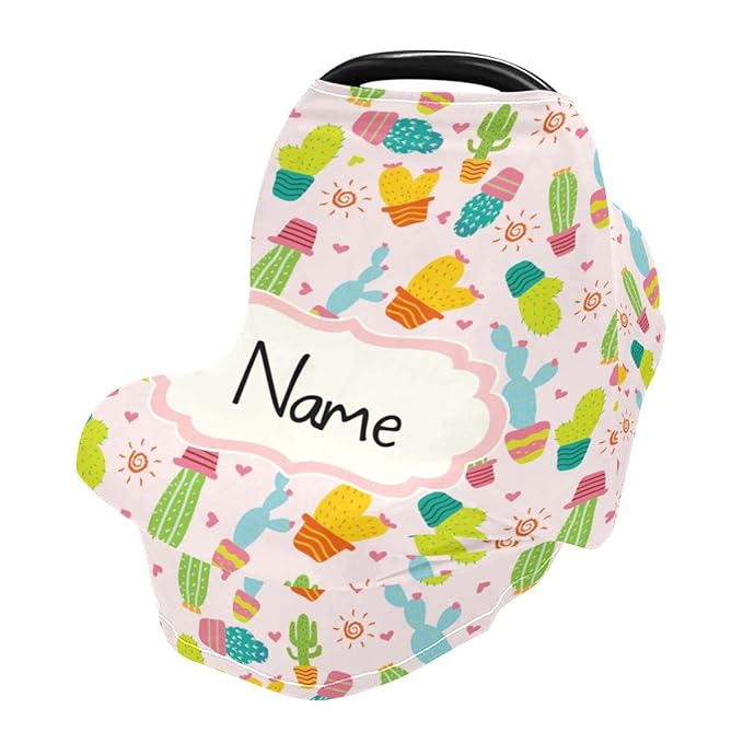 Personalized Nursing Cover Breastfeeding Scarf Baby Car Seat Covers, Infant Stroller Cover, Multiuse Carseat Canopy, Shower Gift for Newborn Girls Boys, Western Cactus