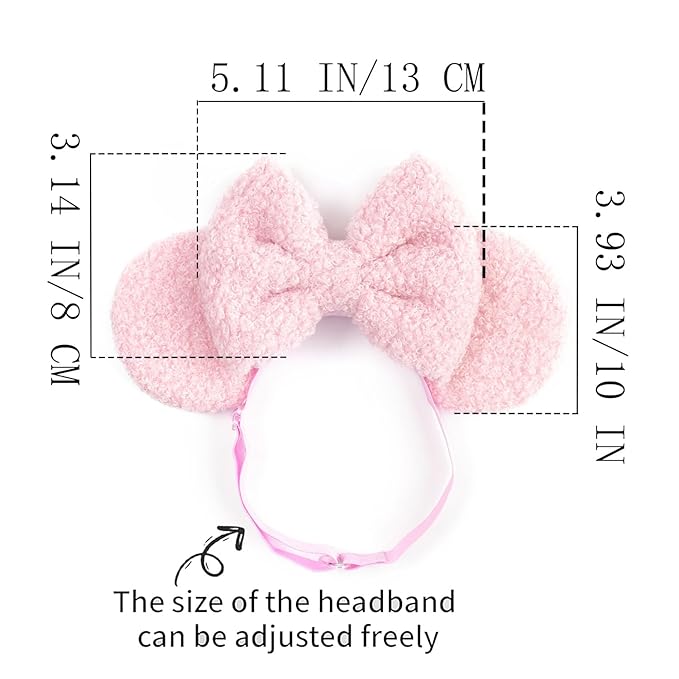 Wool Mouse Ears Headband with Bow, Fleece Adjustable Hair Bow Hairband for Toddlers Baby Girls