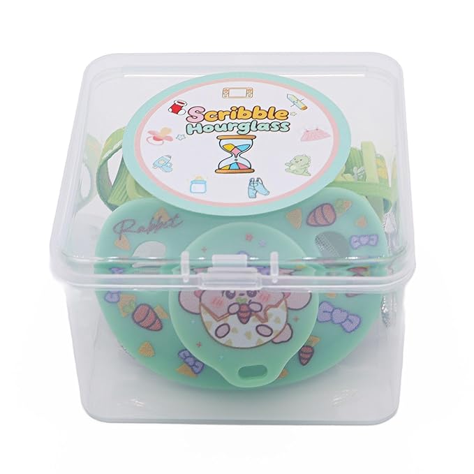 Adult Pacifier for Anxiety: Cute Paci Large Shield for Sleep - Handle Binky with Pacifier Holder Clips Cute Rabbit Green
