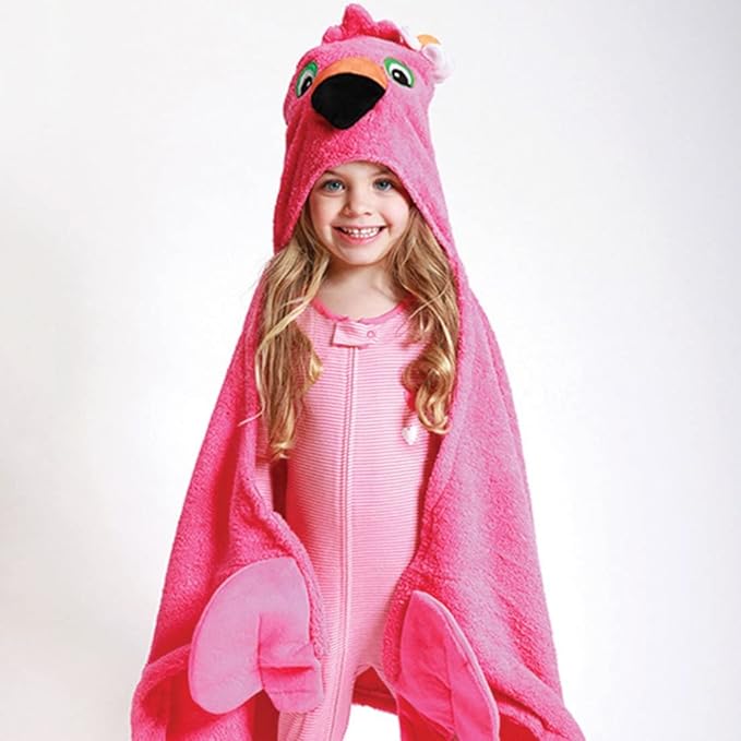 ZOOCCHINI Hooded Bath Towel for Kids 100% Cotton Terry, Plush & Absorbent for Bathtime or Pool, 50" x 22" 2-6 Years, Franny the Flamingo