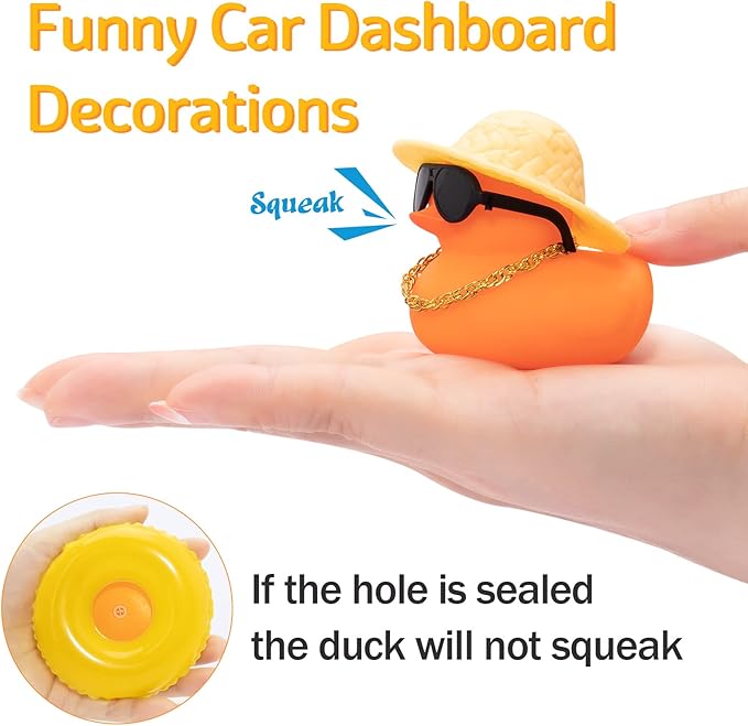 wonnu Car Accessories Rubber Ducks, Pink Dashboard Decorations, BGorange-strawhatyellow