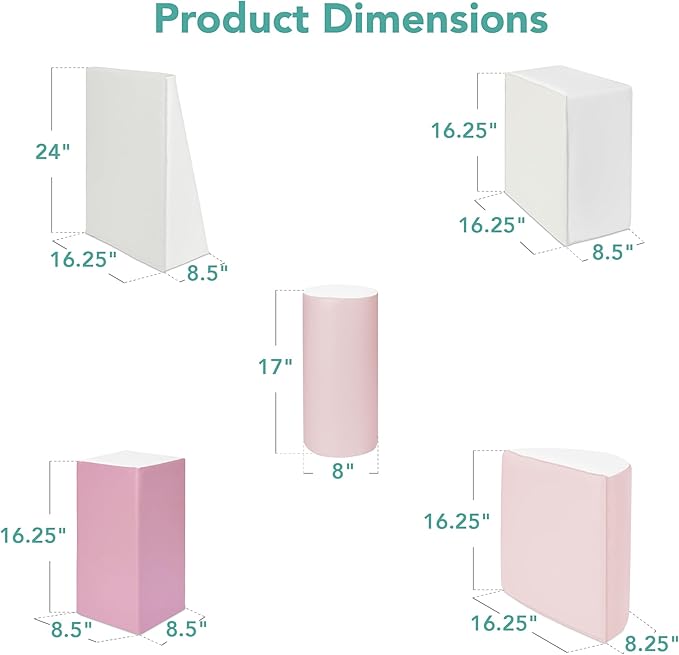 Best Choice Products Soft Foam Climbing Blocks for Toddlers, 5-Piece Baby Play Set, Easy-Clean Vinyl Foam Shapes, Safe Certified Materials, Early Learning Motor Skill Development Toy - Pink