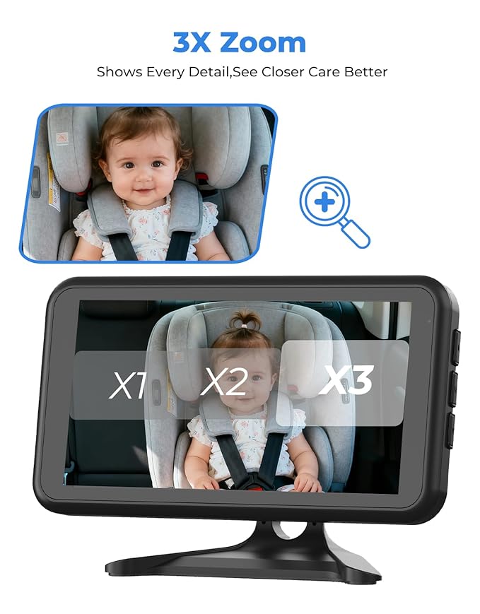 LUCKVIEW BM2A Baby Car Camera – 3X Zoom to See Baby Clearly, 5.2" 1080P Display & Auto IR Night Vision, Rear-Facing View Monitor, Easy Install for Parents & Pet Owners