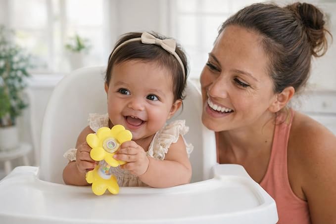 Standing Flower Silicone Baby Rattle Teether – 5 Textured Petals for Gum Relief | Colorful Bead Rattle | Easy-Grip Handle | BPA-Free, Phthalate-Free | Sensory Toy 3-36 Months