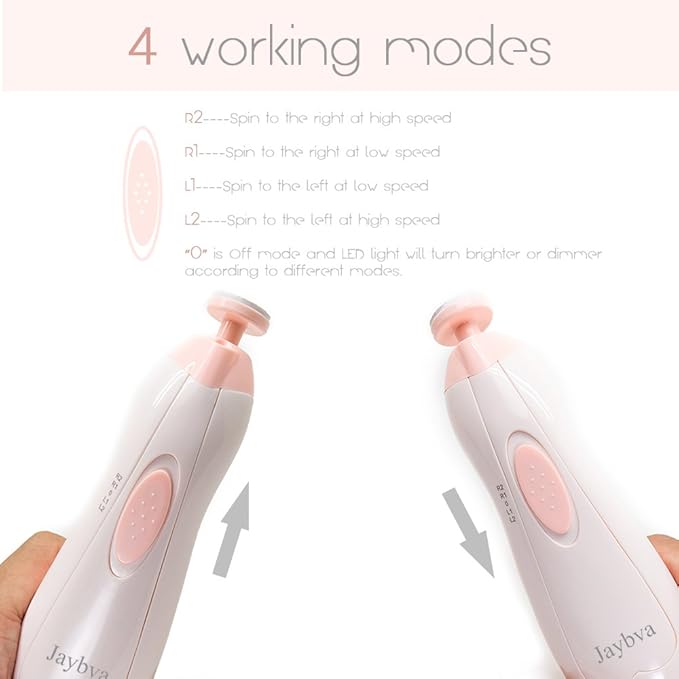 Baby Nail File Electric Baby Nail Trimmer - Jaybva Safe Baby Nail Clippers Cutter for Newborn Children Kids with 6 Cushions Pink