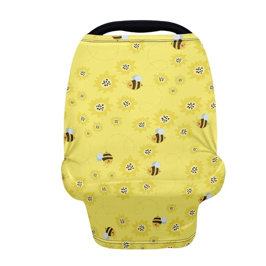 Forchrinse Bee Floral Baby Car Seat Cover for Girls Infant Carseat Canopy Soft Stretchy Nursing Cover Multi-Use Cover for High Chair/Stroller/Shopping Cart