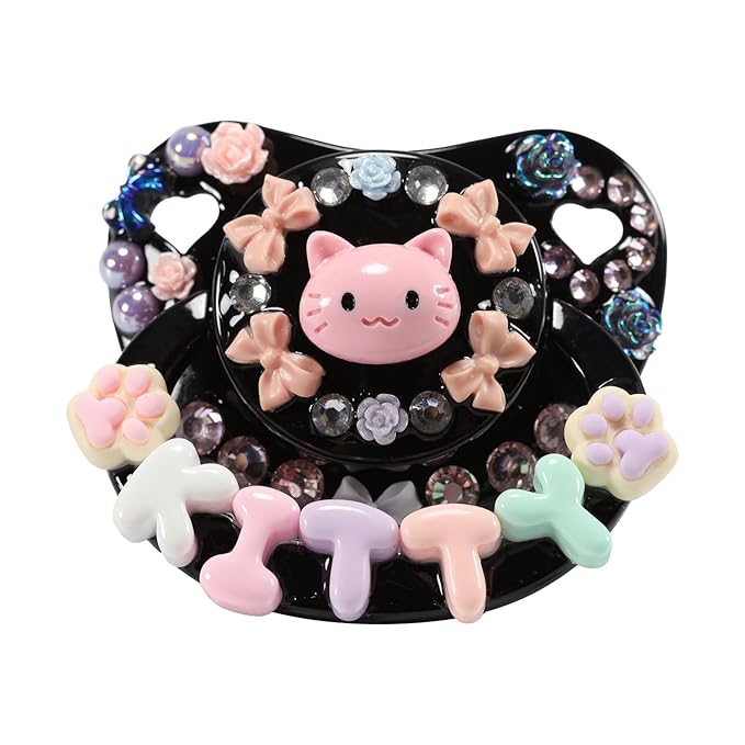 CutiePlusU Adult Sized Pacifier Dummy Big Shield DIY Handmade-Kittens Black