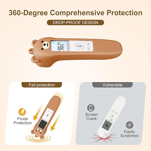 Bear Silicone Case Compatible with GoodBaby Thermometer for Adults and Kids, Cute Cartoon Thermometer Protective Case, Help Restless Baby Temperature, for Travel, Home and Outdoor (Brown)