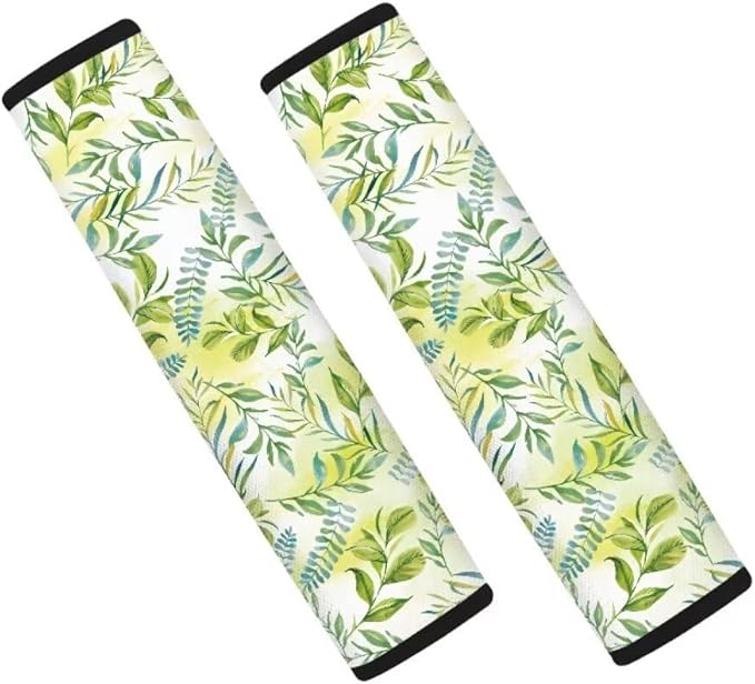 Green Leaves Car Seat Belt Cover Soft Car Safety Seat Belt Strap Shoulder Pad for Women Men 2 Pack for Adults Child