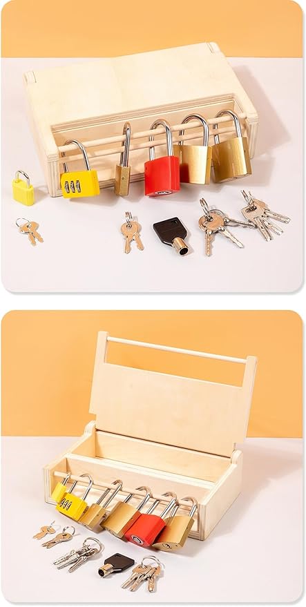 Montessori Lock and Key Toy Set for Kids, Educational Locks and Keys Toy, Montessori Materials Homeschool Preschool Educationl Toys for 3+ Year Old Toddlers (6 Pack Locks), LOCKS KEYS 01