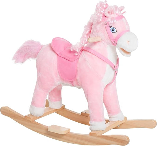 Qaba Kids Ride on Rocking Horse Toddler Plush Toy with Realistic Sounds and Swinging Tail for 3 Years Old Children