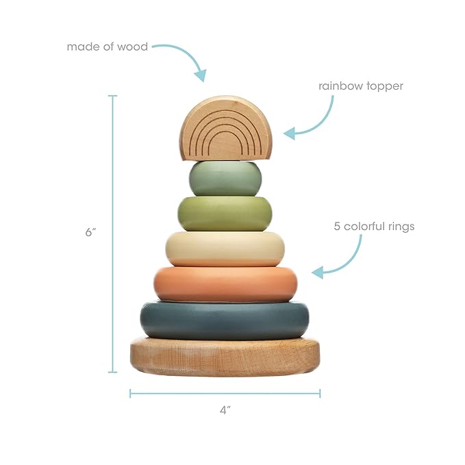 Pearhead Wooden Stacking Rainbow Toy, Montessori Color Sorting Rings for Babies and Toddlers 12+ Months, Nursery Decor