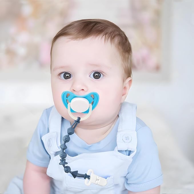 PandaEar 5 Pack Silicone Pacifier Clips, Pacifier Holder with One Piece Design for Baby Boys & Girls, Teething Toys Teethers