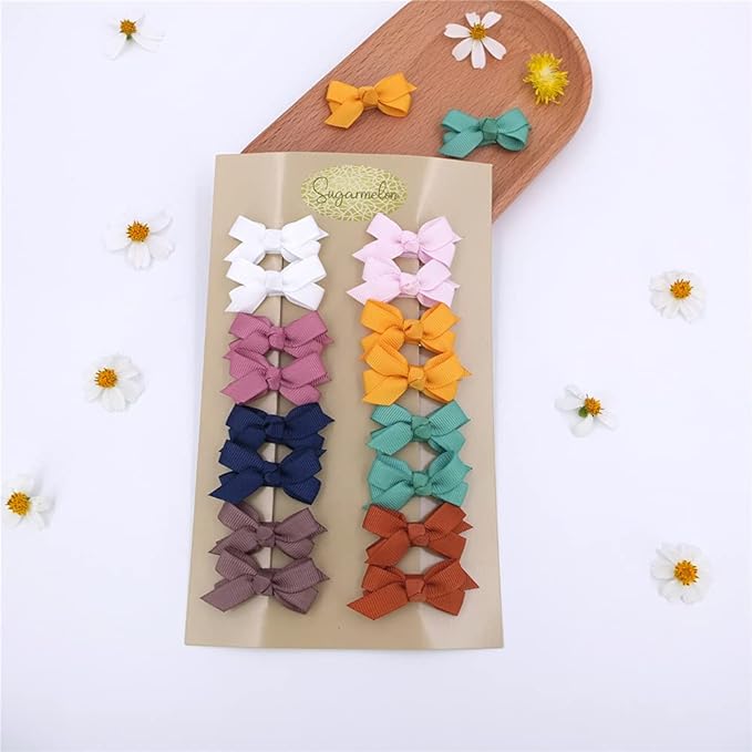 Boutique Baby Hair Clips in Fringe Bangs Toddler Tiny Hair Bow Snap Clips Infant Baby Girls Kids Hair Bows (8 Pairs)