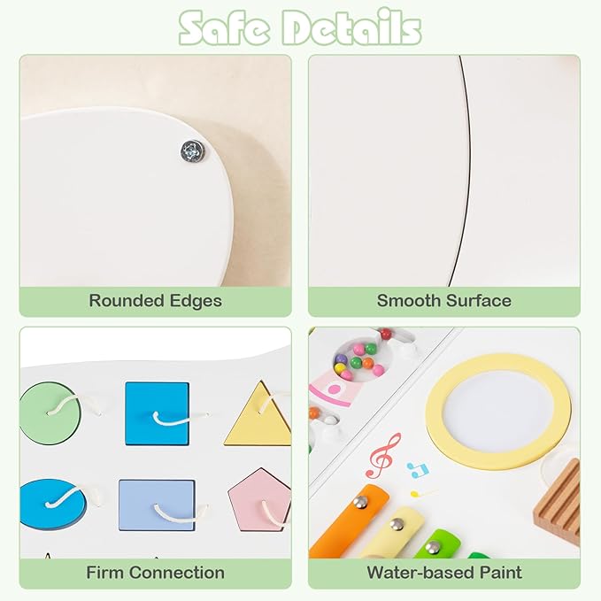 Olakids Owl Sensory Wall, 11 in 1 Wooden Montessori Busy Board Panel with Magnetic Whiteborad Mirror 26 Accessories, Toddler Wall Mounted Activity Center Educational Toys Learning Gift (White Owl)
