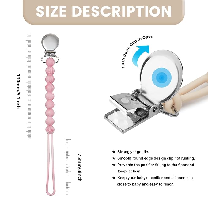 Pacifier Clip for Girls - MORIBOX Paci Clip Soothe Baby Binky Holder for Shower Birthday Gift 2 Pack