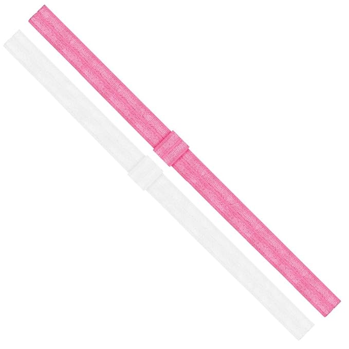 Wee Ones Baby Girls' Two Add-A-Bow Baby Elastic Head Bands - White and Hot Pink (0-6 Months)