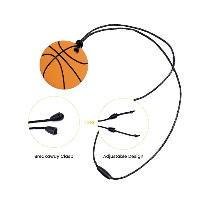 4 Pcs Silicone Sensory Chew Necklace Toy for Boys and Girls,Chewy Necklace for Kids with Autism, ADHD,Oral Motor,Biting Needs,Reduce Anxiety Fidgeting (Sports Balls)