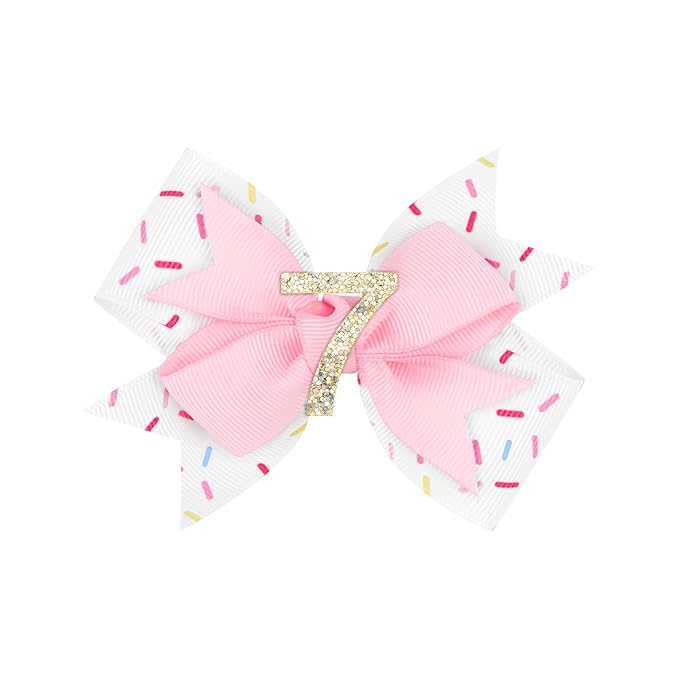 YanJie 1pcs 4'' Baby Hair Bow for 7 Years Old 7th Birthday Outfit Girl Birthday Decorations for Girl Glitter Infants Hair Clips Accessories with Bows