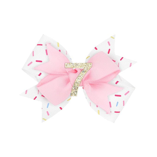 YanJie 1pcs 4'' Baby Hair Bow for 7 Years Old 7th Birthday Outfit Girl Birthday Decorations for Girl Glitter Infants Hair Clips Accessories with Bows
