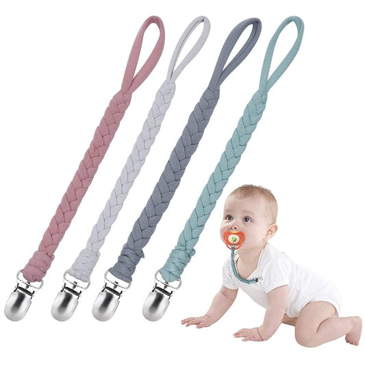 Baby Pacifier Holder for Boys and Girls, Teething Straps Unisex Design, Smoother Clip 100% Handmade Braided, Easy to Use for Teething Toy(Grey）