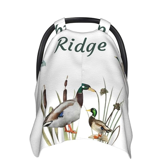 Custom Baby Car Seat Canopy with Name, Personalized Stroller Baby Car Seat Covers for Boys Girls, Minky Nursing Carseat Cover for Breastfeeding, Car Seat Canopies for Infant Newborn(Wild Duck)