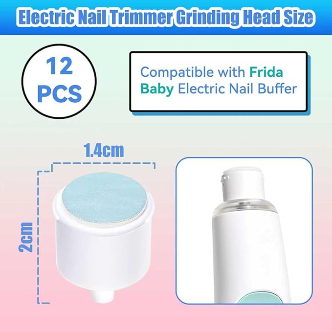 Qunlions life Replacement Pads Compatible with Frida Baby Electric Nail Buffer, 12 Pieces Baby Nail Trimmer Pads Grinding Heads Suits to Newborn and Adults (6-12, 12+ Months)