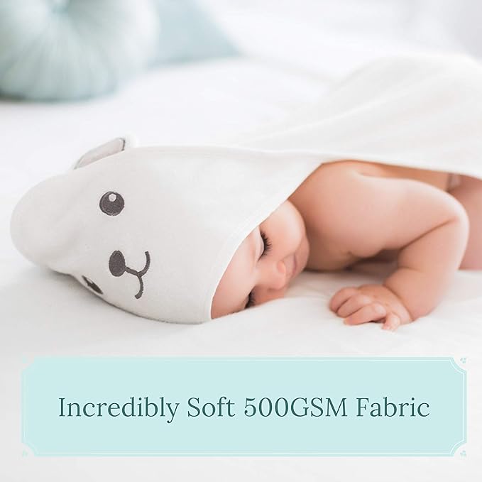 HIPHOP PANDA Hooded Towel - Rayon Made from Bamboo, Bath Towel with Bear Ears for Newborn, Babie, Toddler, Infant - Absorbent Large Baby Towel - Bear, 37.5 x 37.5 Inch