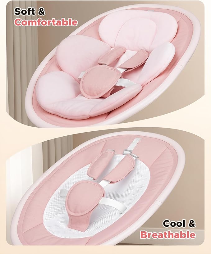 Baby Swing for Infants, Infant Swing with 5 Swing Speed, Built-in Lullabies, 5-Point Harness, Electric Infant Swing with Bluetooth for Indoor & Outdoor Use (Pink)