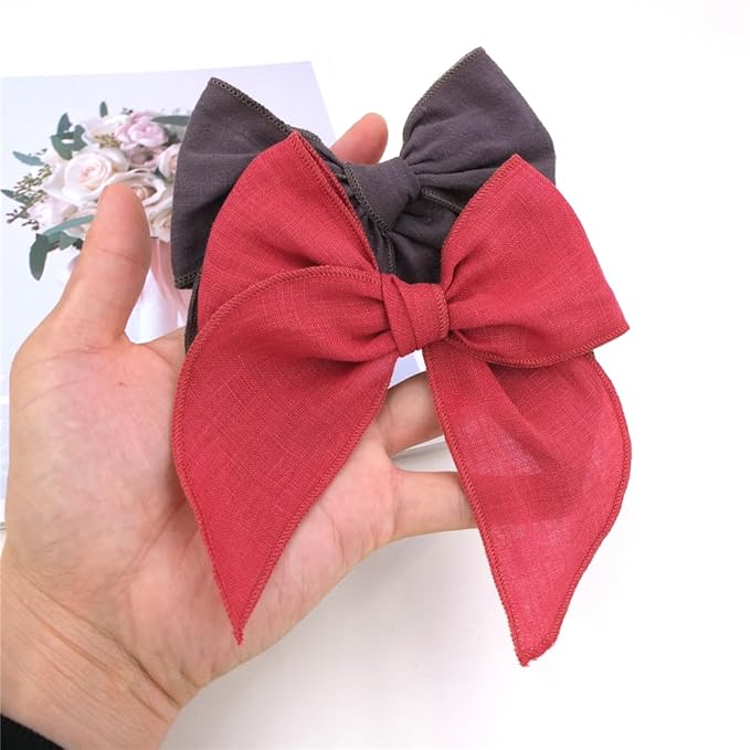 Pack of 4 Gorgeous Fable Bow Hair Clips for Girls Women Linen Hair Bow Alligator Clips Toddler Baby Mom Young Girl Hair Accessories (Cinnabar)