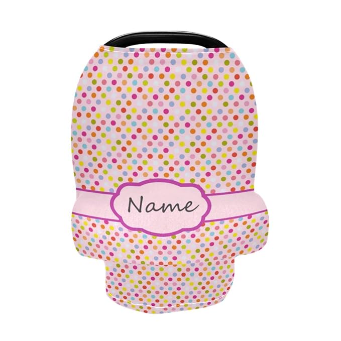 Personalized Baby Name Car Seat Covers for Girls, Custom Multiuse Nursing Cover Breastfeeding Scarf, Carseat Canopy, Gift for Newborn Daughter, Infant Stroller Cover, Colorful Dots