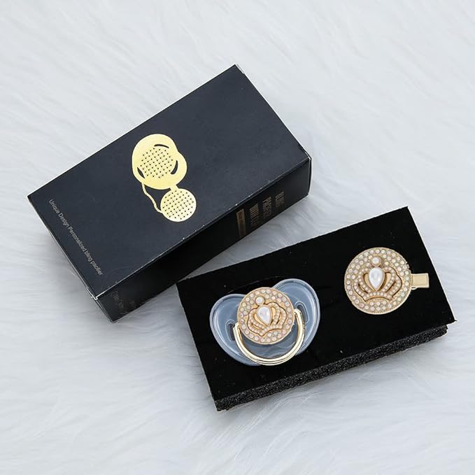 3D Bling Diamond Crown Pacifier and Clip Set Luxurious Dummy Ideal Gift for Baby Show New Born