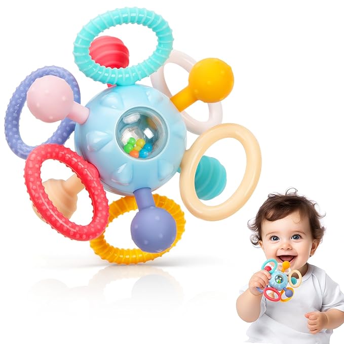 Easter Baby Teething Toys for 0-6 6-12 Months, BPA Free Food Grade Silicone Teether, Infant Sensory Chew Rattles Toys, Perfect Baby Easter Basket Stuffers & Easter Gifts, Sky Blue