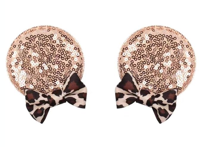 CLGIFT Minnie Ears Hair Clip Headband for Babies and Toddlers (Rose Gold Leopard Print)