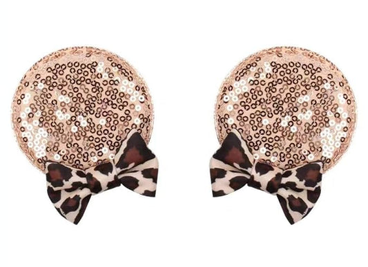 CLGIFT Minnie Ears Hair Clip Headband for Babies and Toddlers (Rose Gold Leopard Print)