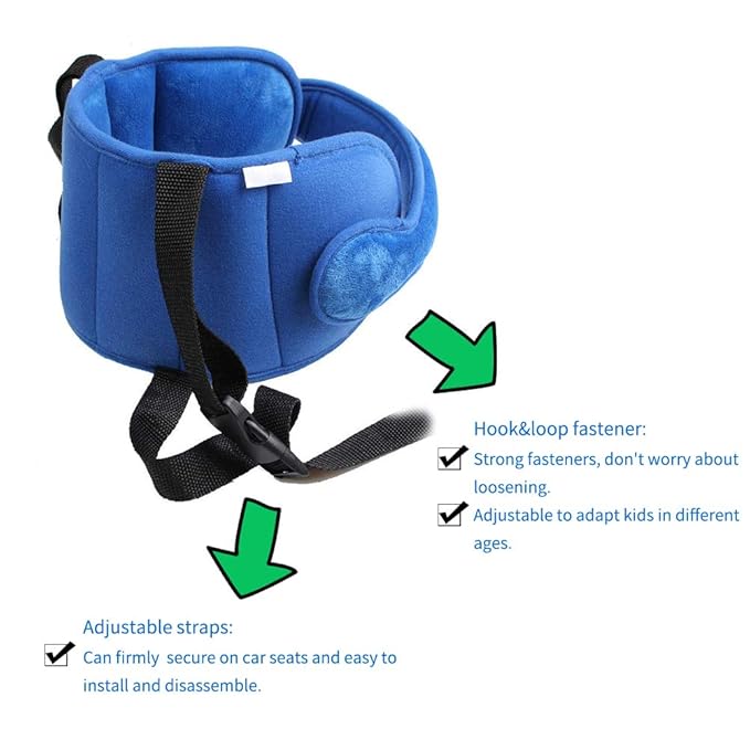 Adjustable Toddler Car Seat Head Support Band, Carseat Straps Cover, Safety Car Seat Neck Relief, Infants and Baby Head Support,Blue