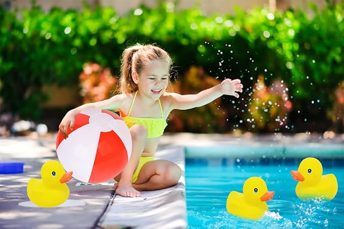 Yellow Rubber Duck Toy Duckies for Kids, Bath Birthday Gifts Baby Showers Classroom Incentives, Summer Beach and Pool Activity, 3.5" Inch (4-Pack)