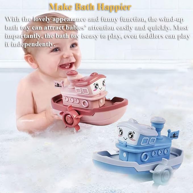 Wind-up Ship Bath Toy – Funny Wind-up Steamship Clockwork Steamboat (Blue)