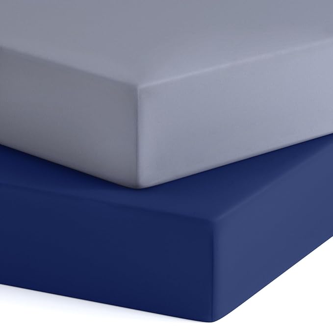 Crib Sheets Boy Girl, 2 Pack Baby Crib Sheets for Standard Crib Mattress & Toddler Bed Mattress, Snug Fit Breathable Soft Fitted Crib Sheet, Grey & Navy