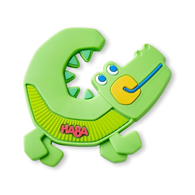 HABA Silicone Teethers for Babies 6-18 Months - Crocodile Design Silicone Teether Ring and Grasping Toy for Safe Sensory Development - Dishwasher Safe Baby Essentials