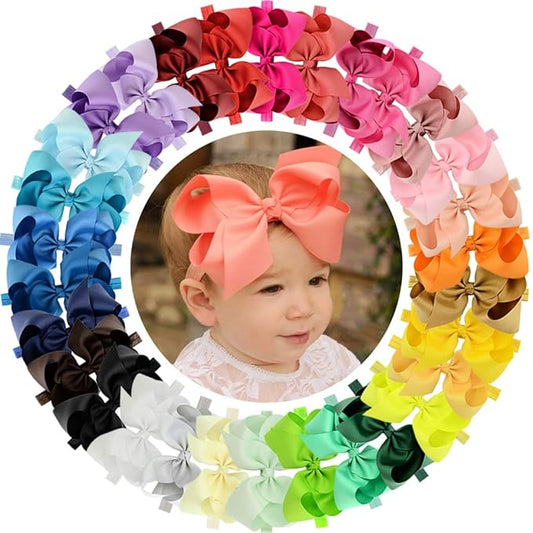 WillingTee Headbands 6 Inch 30 Colors Boutique Grosgrain Ribbon Hair Bows Big Baby Girls Bows Headbands for Baby Girls Infants Toddler Kids Teens and Children