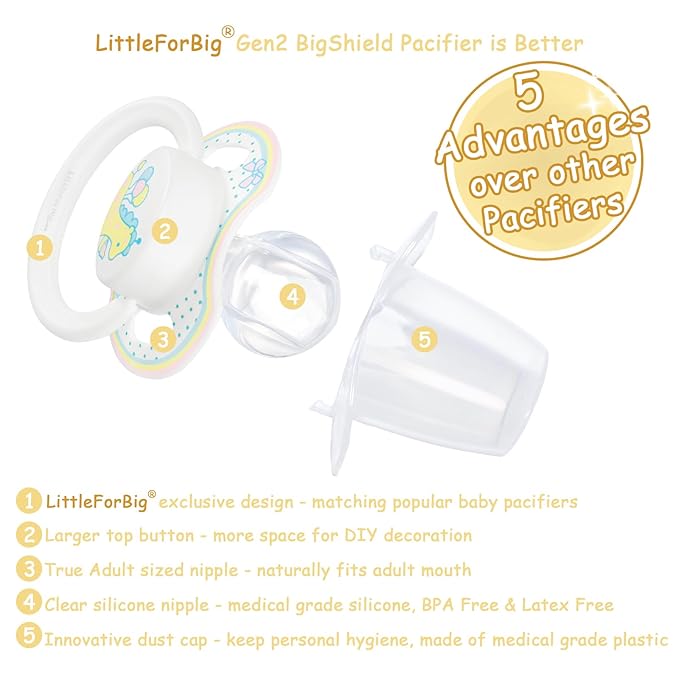 LittleForBig Bigshield Gen-II Adult Sized Printed Pacifier Baby Giraffe Pattern Yellow