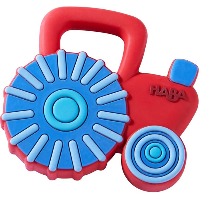 HABA Tractor Silicone Teethers for Babies 6-18 Months - Farm Themed Silicone Teether Ring and Tractor Grasping Toy for Safe Sensory Development - Dishwasher Safe Baby Essentials