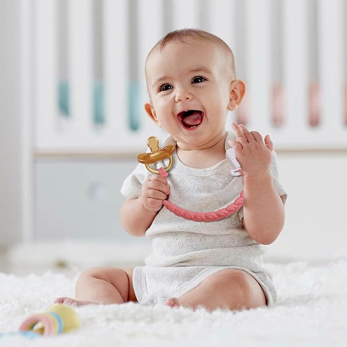 4 Pcs Pink Baby Silicone Teething Pacifier Clip,One-piece Design,Woven Shape,BPA Free.