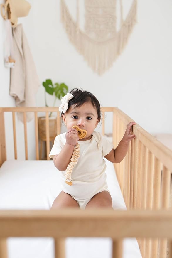 Muslin Cotton - Metal-Free Pacifier Clips, Lightweight and Secure Pacifier Holder for Babies (Sun Éclat) - Mila & Lulu