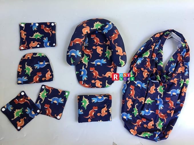 9pc Baby Boy Baby Girl Ultimate Set of Infant Car Seat Cover Canopy Headrest Blanket Hat Nursing Scarf, 25JE11