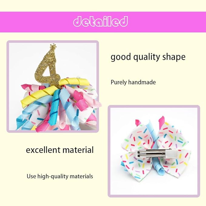 Birthday Hair Clips for Baby Girls - 2Pc Curly Ribbon with Gold Number Bow Hair Clips for 4th Birthday Baby Bow Party Decorations for Girls Toddlers Hair Accessories (Gold Number- 4 Years)